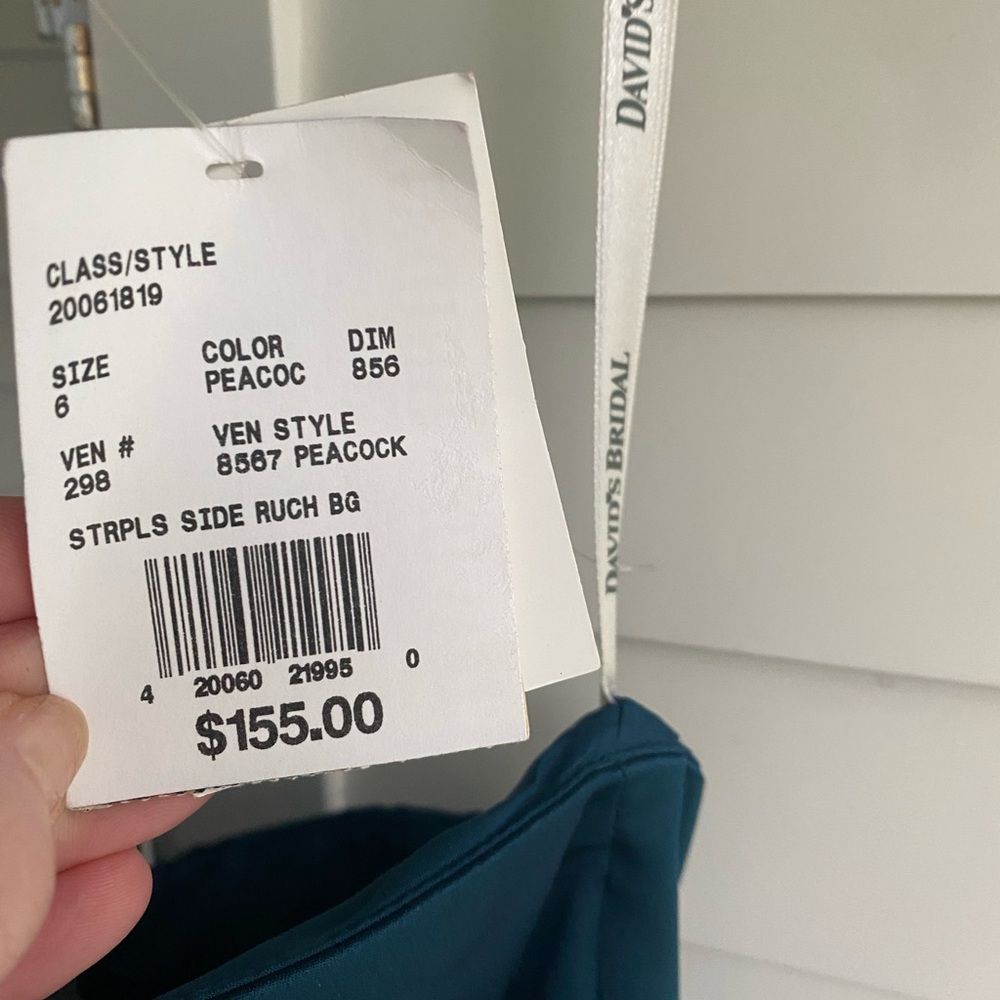David's Bridal Teal Dress with Rhinestone Detail - Picture 6 of 10